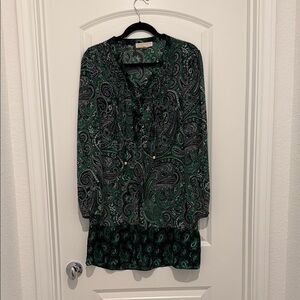 MICHAEL Michael Kors Sheer Green and Black Paisley Dress